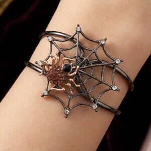 Bella & Jack Spider Web Cuff Bracelet – Gunmetal & Gold Tone Gothic Statement
